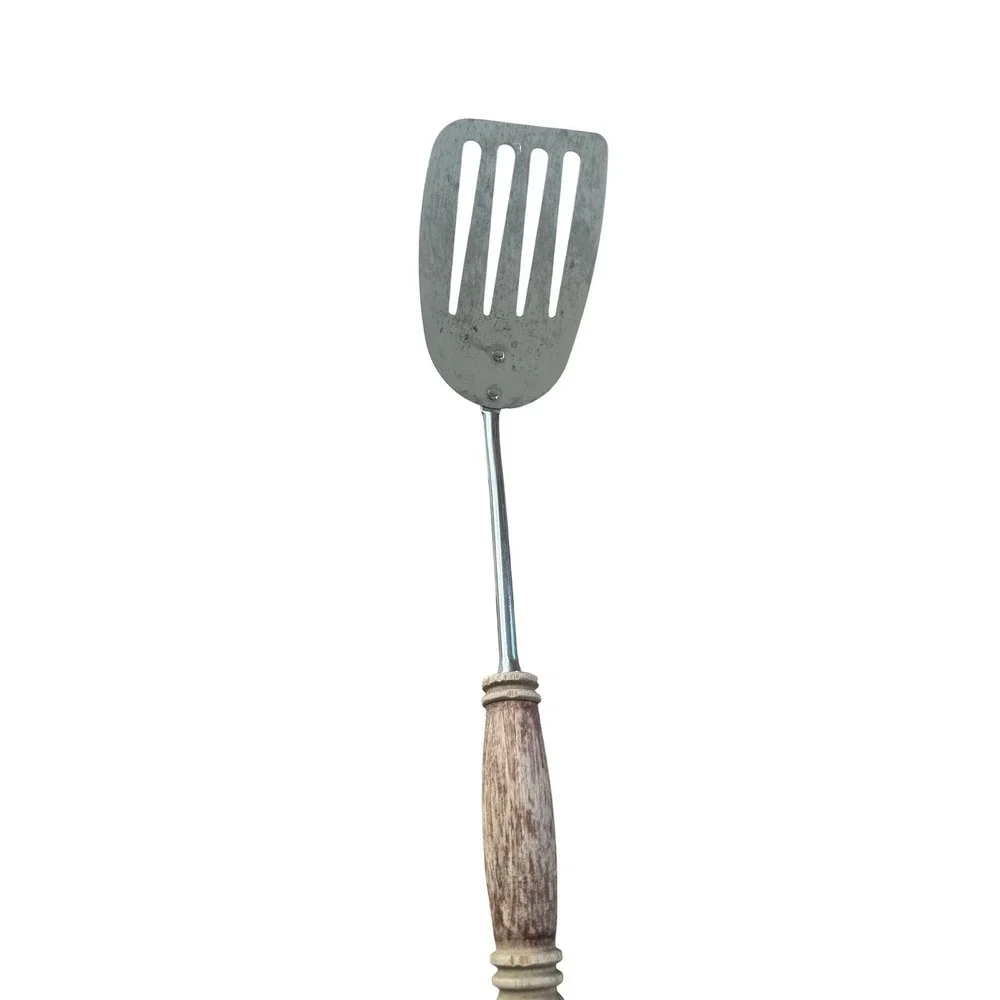 Vintage ECKO USA Stainless Steel Slotted Turner Spatula Wood Handle
